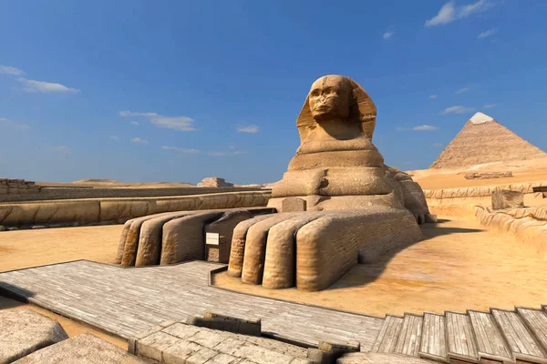 A Grande Esfinge e as Pirâmides Egípcias — Fotografia de Stock