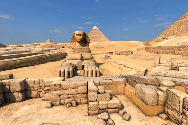 Den stora Sfinxen och de egyptiska pyramiderna — Stockfoto