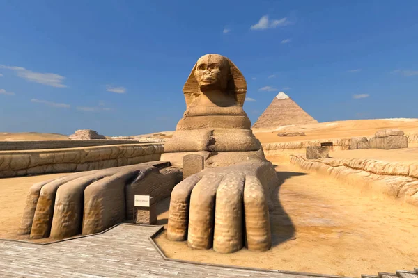 Den stora Sfinxen och de egyptiska pyramiderna — Stockfoto