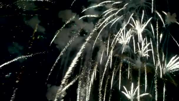 Fuegos Artificiales Año Nuevo Vista Interior Los Fuegos Artificiales Destellos — Vídeo de stock