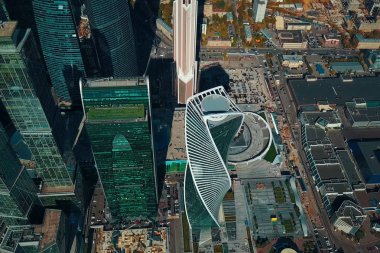 gökdelenler Moskova City kompleksi. Moskova'da modern inşaat.