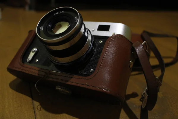 Câmera Fotográfica Retro Nastalgiya Câmera Fotográfica Alimentada Antiguidade Coleção Lente — Fotografia de Stock
