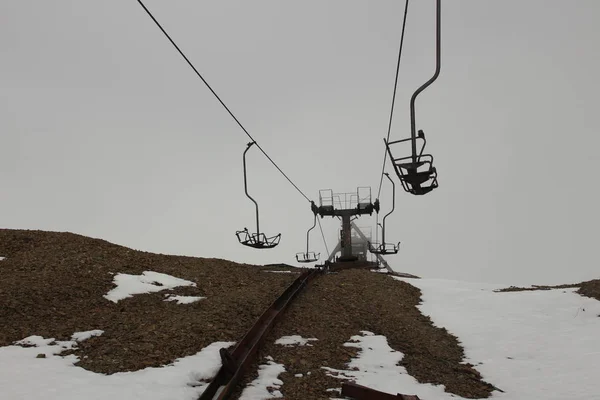 Ski Lift Ski Center Road Clouds Abandoned Ski Center Apocalypse — Stock Photo, Image