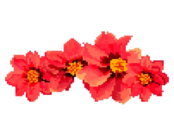 花のピクセル アート 野生の花の花束を色します カラフルなベクトルの図 Vectorgrafik 野生の花 野の花 — ストックベクタ