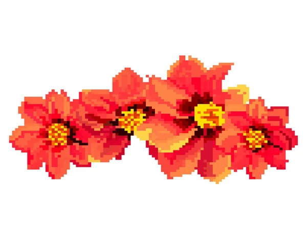 Pixelkunst Der Blumen Farbiger Strauß Von Wildblumen Farbenfrohe Vektorillustration Vektorgrafik — Stockvektor