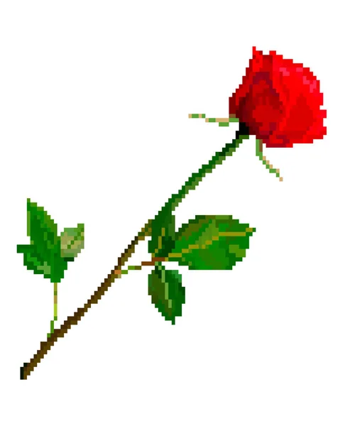 ピクセル アートの赤いバラの花 ピクセル アート赤いバラの花詳細な分離ベクトル Vektorgrafik ピクセル化された結婚式バラし バレンタインの日 — ストックベクタ