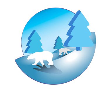 Ayılar bir ormanda yürüyüş mesafesindedir. Vektör düz çizim. Soyut orman. Yaban hayatı. Görünüm - Vektorgrafik orman. Kış manzara illüstrasyon.