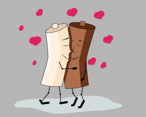 Casal Conceito Amor Café Ilustração Vetorial Leite Estilo Cartoon Ilustração — Vetor de Stock