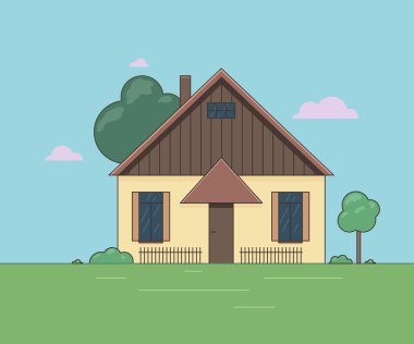 Vektör çizim küçük bir ev. Peyzaj mimarlığı.