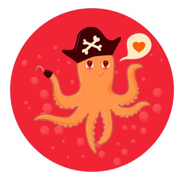 Sevimli çizgi ahtapot su üzerinde. Hayvan vektör çizim.