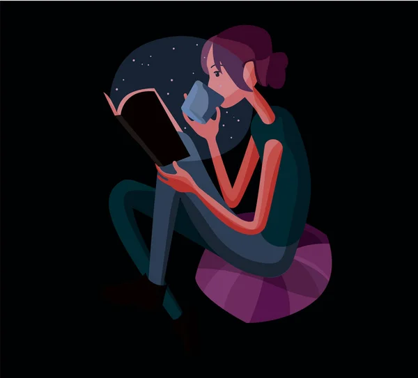 A lány egy könyvet olvas. Lapos vektor-illusztráció. — Stock Vector