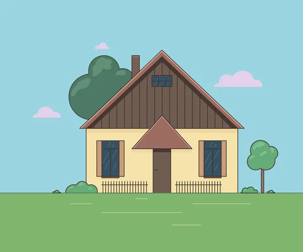 Ilustración vectorial de una casita. Arquitectura paisajística . — Vector de stock