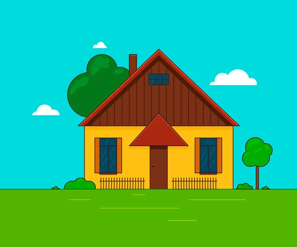 Ilustração vetorial de uma pequena casa. Arquitetura paisagística . — Vetor de Stock
