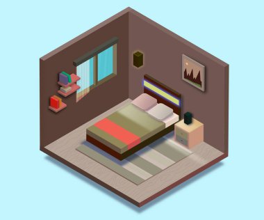 İzometrik yatak illüstrasyon. Vektör düz çizim.