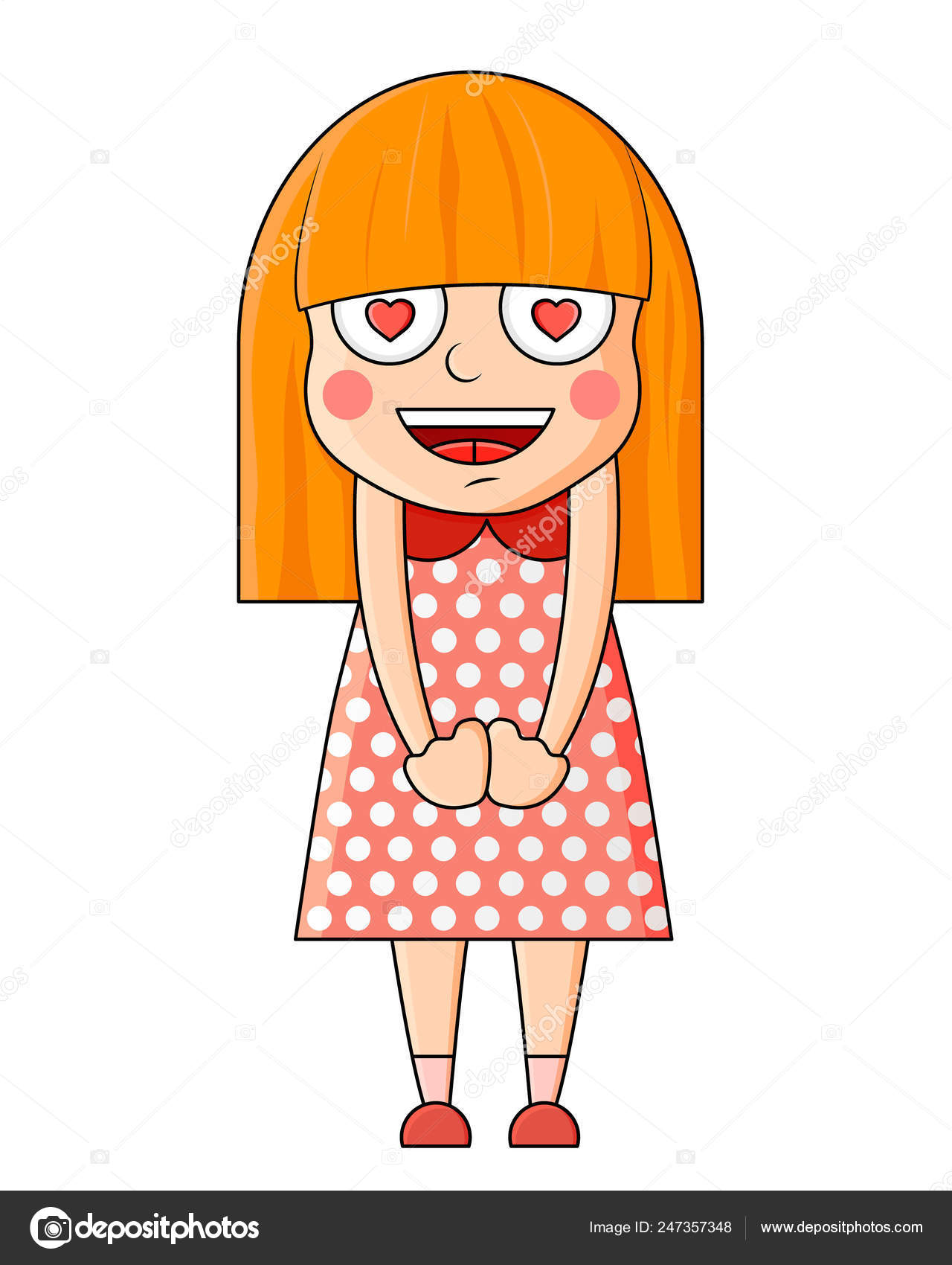 Cute cartoon red girl with love in eyes. Vector illustration Stock Vector  Image by ©Elena_Lipko #247357348