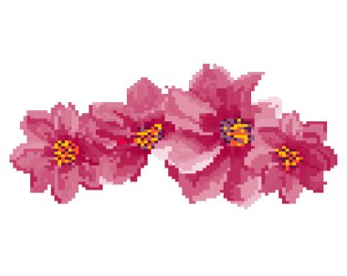 Çiçekler illüstrasyon izole beyaz arka plan üzerinde piksel sanat.