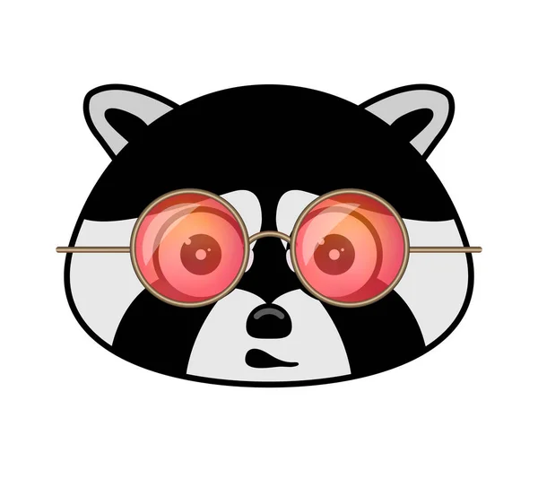 Hoofd van racoon in hipster zonnebril. Kawaii dier. — Stockvector