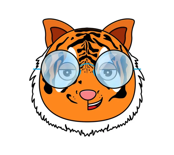 Head of tiger in hipster sunglasses . Kawaii animal. — Stock Vector