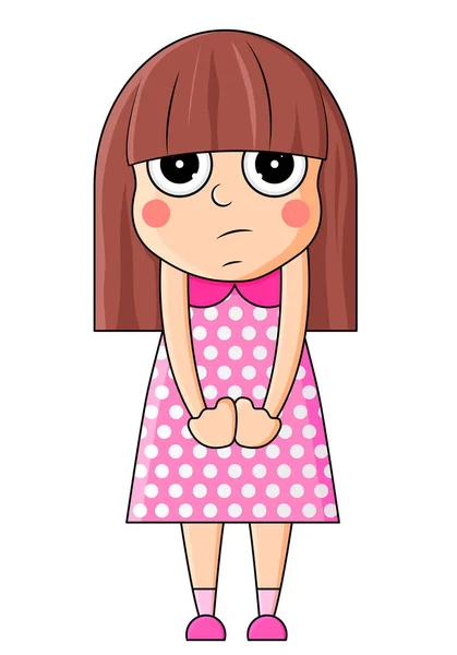 Aranyos rajzfilm lány szomorú érzelmekkel. Vektoros illusztráció. — Stock Vector