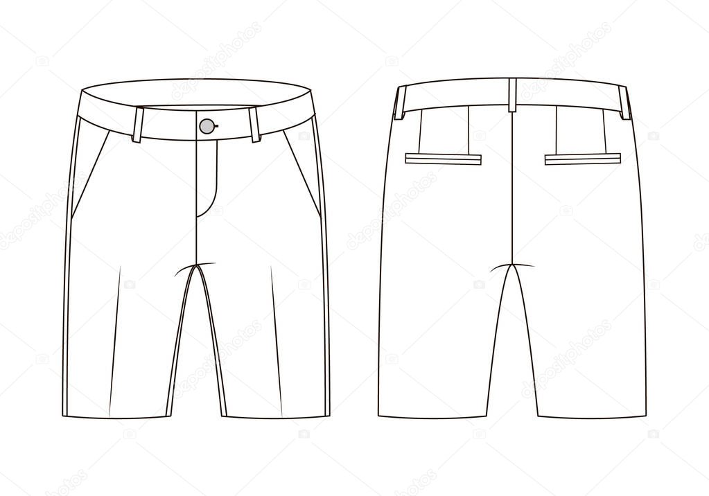 Fashion technical sketch of shorts in vector graphic