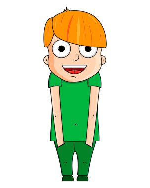 Mutlu duyguları ile sevimli karikatür çocuk. Vektör çizimi