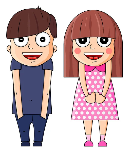 Lindo chico y chica de dibujos animados con emociones felices. Ilustración vectorial — Archivo Imágenes Vectoriales