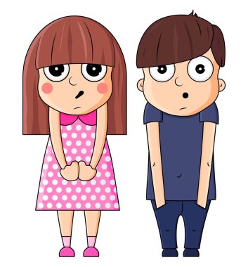 Sevimli karikatür çocuk ve kız sürpriz duygular ile. Vektör çizimi