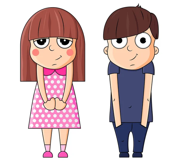 Rozkošný kreslený chlapec a děvče s šťastným expessiontem. Vektorová ilustrace — Stockový vektor