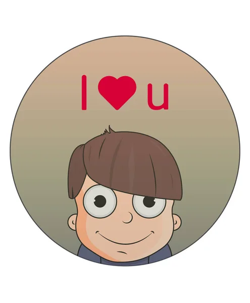Carino ragazzo dei cartoni animati con emozioni d'amore. Illustrazione vettoriale del carattere con il cuore — Vettoriale Stock