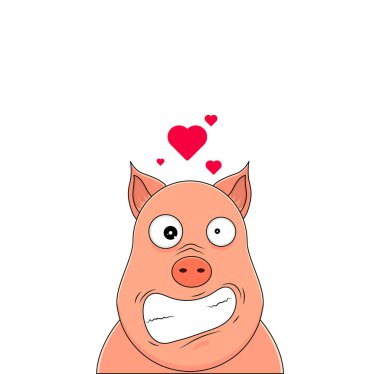 Baş üzerinde kalpleri ile histerik görünümlü domuz Başı.