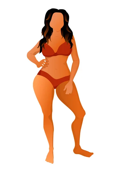 Bikini giymiş sevimli bronzlaşmış kadın. Vektör Illustration. — Stok Vektör