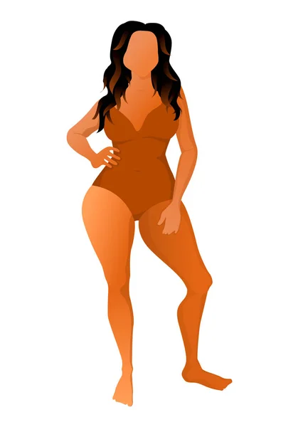 Linda mujer bronceada vestida con traje de baño. Ilustración vectorial . — Vector de stock
