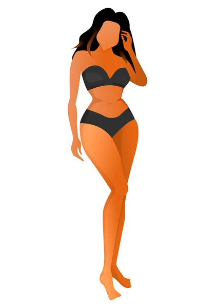 Cute tanned woman dressed in underwear. Vector illustration. — Stock Vector