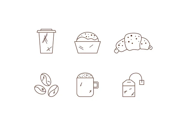 Reihe von linearen Kaffee-Symbolen. Getränke-Ikonen — Stockvektor