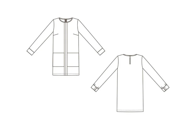 Mode technische schets van jurk in vectorafbeelding — Stockvector