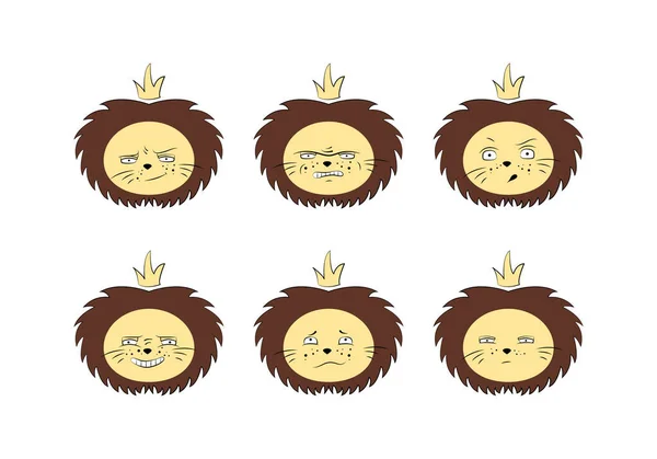 Lion icon set. Vector animal head. Expressions. — Stock vektor