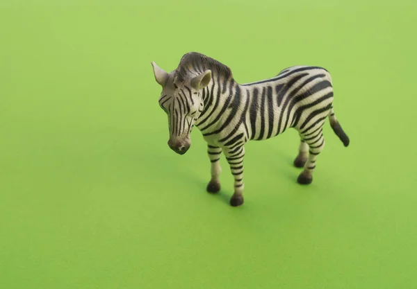 Animale Zebra Giocattolo Bambini Statuetta Plastica Gioco Sfondo Verde Fattoria — Foto Stock