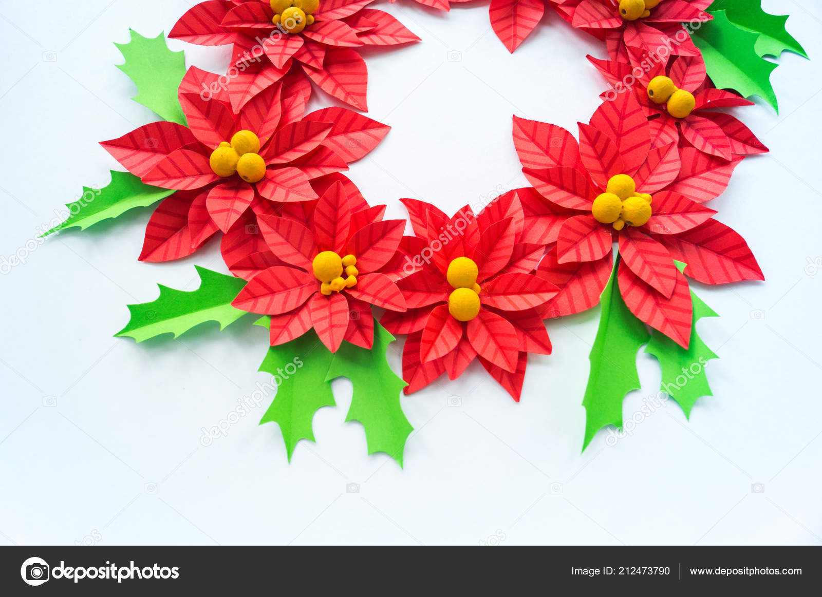 Papier Blume Weihnachtsstern Und Blätter Der Stechpalme