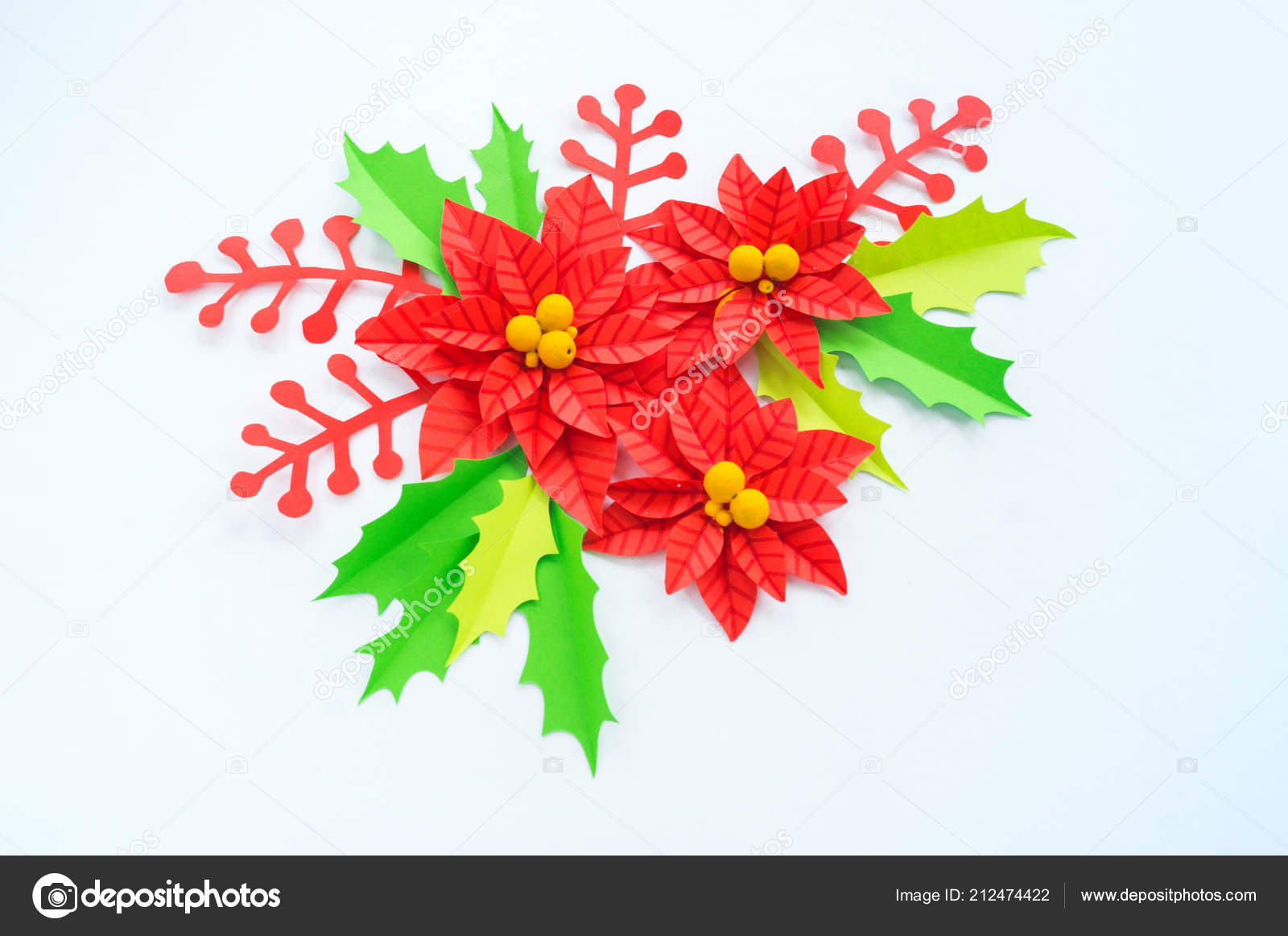 Papier Blume Weihnachtsstern Und Blätter Der Stechpalme