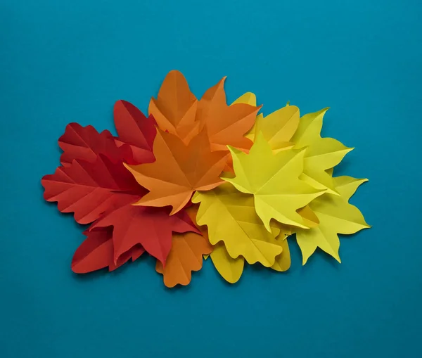 Leaves Paper Fall Red Orange Yellow Leaf Fall Blue Background — Stock Photo, Image