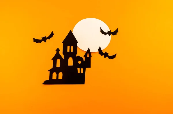 Impreza Święto Halloween Kłódka Papier Pomarańczowy Tło Czarne — Zdjęcie stockowe