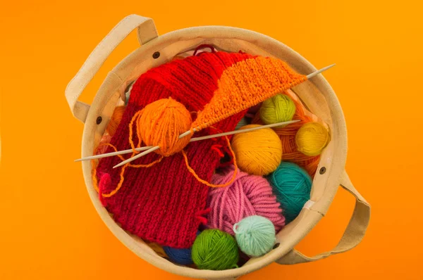 Rainbow Cap Made Wool Orange Background Copy Space View Striped — Stock Photo, Image