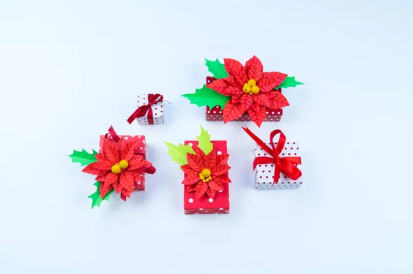 Cajas Regalo Navidad Decoraciones Plantilla Plana Tiempo Del Milagro Navidad —  Fotos de Stock