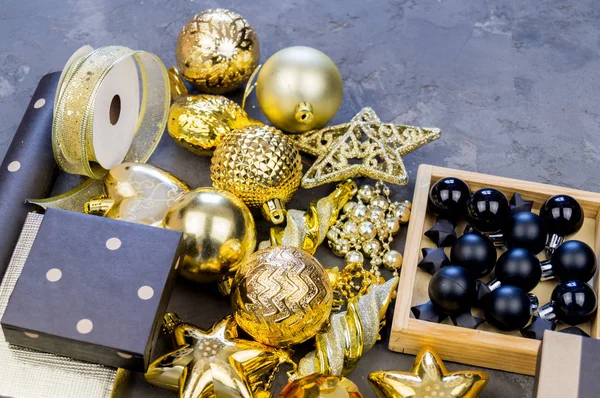 Fondo Plano Navidad Fiesta Con Cajas Regalo Año Nuevo Cintas — Foto de Stock