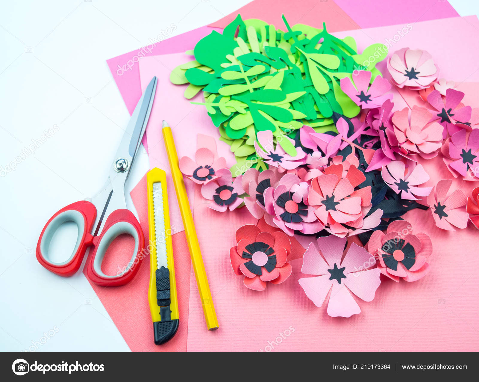 Fiore Foglia Colore Rosa Nero Fatta Carta Lavoro Manuale