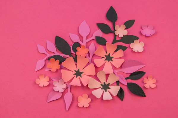 Flower Leaves Made Paper Pink Background Handwork Favorite Hobby Birthday — Stock Photo, Image
