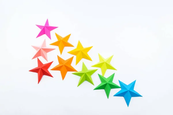 Star Made Rainbow Colored Paper Festive Decor Starry Sky White — Stock Photo, Image