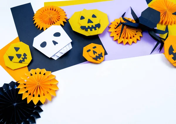 Origami Halloween Morcego Fantasma Abóbora Papel Vampiro Copie Spase Criatividade — Fotografia de Stock