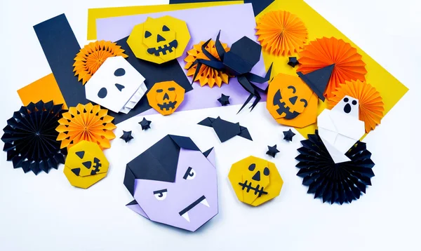 Origami Halloween Murciélago Fantasma Calabaza Papel Vampiro Recibido Spase Creatividad — Foto de Stock