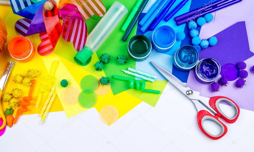 Decor for carnival and parties. Material and tool for the hobby color rainbow.